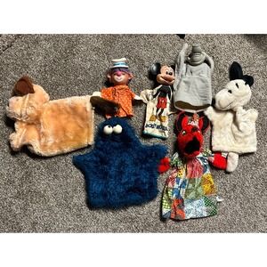 Vintage Walt Disney‎ Mickey Mouse Hand Puppet And 6 Other Hand Puppets Lot Of 7